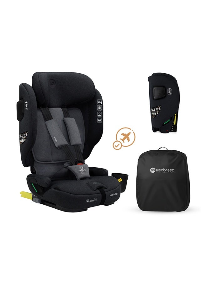 neobreez مقعد سيارة نيبريز i-GENTO للسفر الجوي المدمج، i-Size ECER129، مسند رأس قابل للتعديل، حماية من الصدمات الجانبية، ISOFIX وحزام علوي، قابل للطي ومحمول، مجموعة 1/2/3 (حتى 12 سنة، 9-36 كجم) - أسود رمادي - Image 1